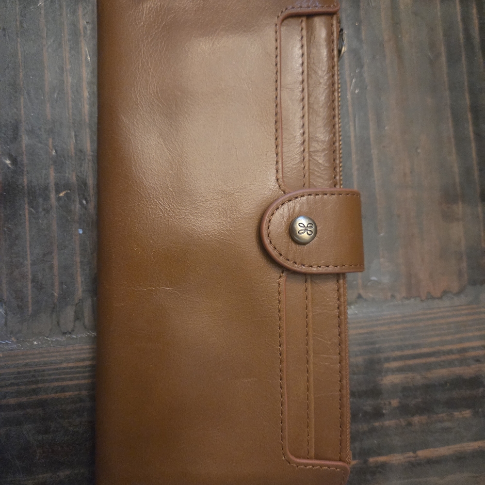 HOBO Tan Leather Wallet with Snap Closure